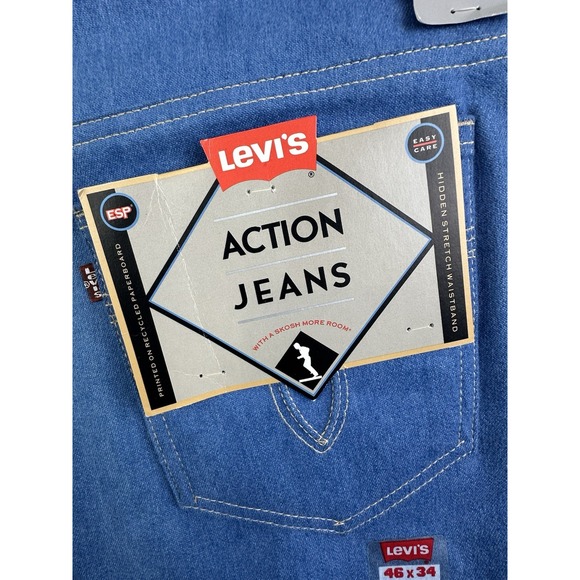 VTG 90s Levis Action Jeans Mens 46x34 (Fits 44x35) Blue Made in the USA NWT!‎ - Picture 5 of 14